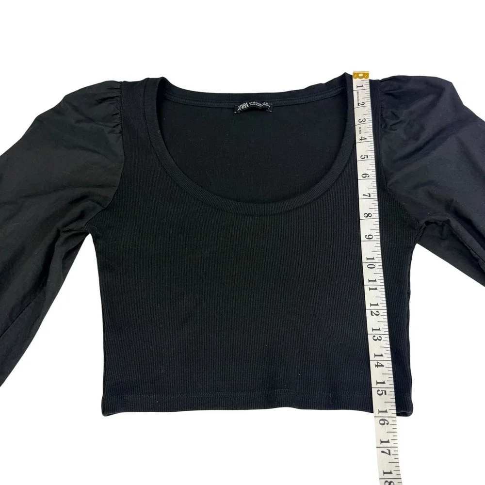 Zara Puff Sleeve Ribbed Knit‎ Crop Top Coquette Romantic Minimalist Chic M